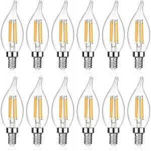 Ampoule Led Candélabre E12,Ampoule De Bougie À Filament Led Décorative Flame Tip,Culot E12,Non Dimmable,Paquet De 12-Hy - Neuf