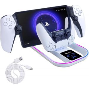 Station de Charge pour PS Portal et Manette PS5, Chargeur Portable avec Effet Lumineux RVB 14 pour PS Portal Remote Player - Neuf