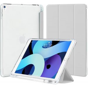 ELVORIX-4UBonlife Coque pour iPad 9&egrave;me/8&egrave;me/7&egrave;me G&eacute;n&eacute;ration 10,2 Pouces 2021/2020/2019, pour iPad Air 3 et iPad Pro 10,5 2017 avec Porte-Stylo, Housse &Eacute;tui L&eacute;ger Coque Arri&egrave;re Translucide, Gris Clair - Neuf