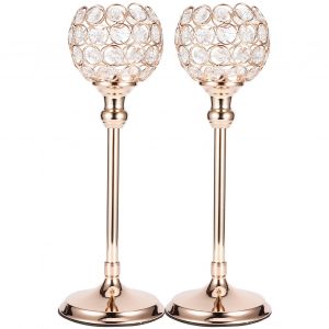Hjlian Lot De 2 Bougeoirs Creux En Cristal Pour Bougie Chauffe-Plat, Decoration De Table De Mariage, Cadeau (Dore) - Neuf