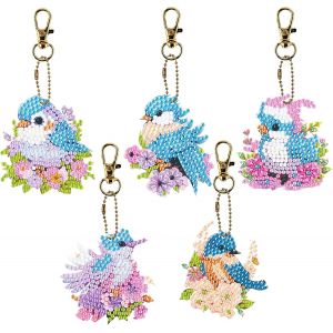 Ayuhr-5 Pièces Oiseaux Porte Clef Diamond Painting Double Face Diy Animal Mosaïque Pendentif Kit 5d Porte-Clés Broderie Diamant Strass Artisanat Keychain Pour Voiture Sac Téléphone Maison Décorations - Neuf
