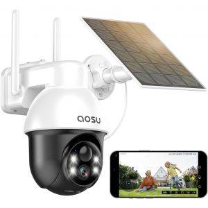 CHECARZHN--NO1-2K Camera Surveillance Wifi Exterieure Sans Fil, 3Mp Camera Solaire Extérieur, 360° Ptz Sécurité À Domicile, Suivi Automatique, Vision Vocturne, Alarme Lumineuse Et Sonore, Audio Bidirection - Neuf