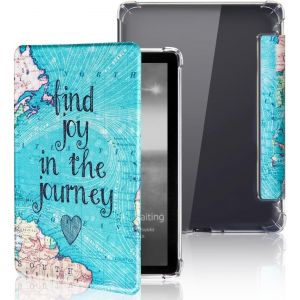 GUOP-Étui Pour 7 Pouces Kindle Paperwhite (12Ème Gen. 2024) & Kindle Colorsoft Signature Edition,Housse Transparente Tpu Bumper Pu-Leder E-Reader Étui Avec Réveil/Sommeil Auto,Map - Neuf