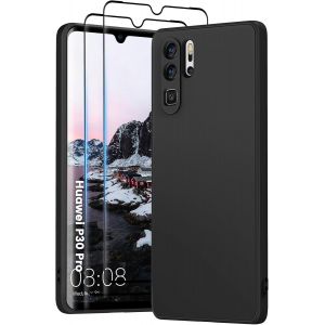 3 En 1 En Coque Pour Huawei P30 Pro, Avec 2 Verres Tremp&eacute;s 9h, Et Un &Eacute;tui En Microfibre Souple Pour Huawei P30 Pro [R&eacute;sistant Aux Rayures] [Abrasion-Resistant] (Noir) - Neuf