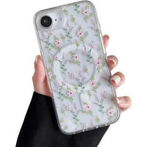 KAL-Coque Magn&eacute;tique Pour Iphone 16E, &Eacute;tui Souple Transparent Avec Motif Fleurs [Compatible Avec Magsafe Charge Sans Fil], Coque Protecteur R&eacute;sistant Pour Iphone 16E 6,1""-Rose Fleurs - Neuf