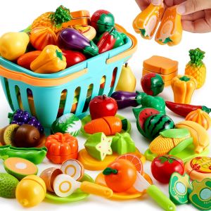 KALANKA-Lot de 68 Jouets Alimentaires &agrave; d&eacute;couper pour la Cuisine des Tout-Petits, Faux Aliments pour la Cuisine, Comprend des Fruits et l&eacute;gumes en Plastique, des Cadeaux pour Tout-Petits - Neuf