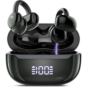 MEVRONISSHOP-Ecouteurs Bluetooth Sans Fil, &Eacute;couteurs Sans Fil Bluetooth 5.4, 48H &Eacute;couteurs Clip Oreille avec 4 ENC Mic, Basses Puissantes, &Eacute;tanch&eacute;it&eacute; IPX7, Casque Conduction Osseuse pour Deporte/Voya - Neuf
