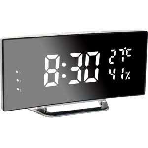 Kal-Réveil Numérique, Grand Écran Led De 6,5"", Réveil De Chevet Avec Température Et Humidité, Horloge Miroir Avec 3 Réveils, Luminosité Réglable, Fonction Snooze, Alimentation Usb - Neuf