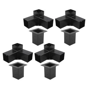 Ulteronixshop-Supports Pour Pergola, Supports D'angle En Bois &Agrave; 3 Voies Avec Vis, Base De La Colonne Montante, Ancrage Pour Montanti, Vernis En Poudre, Ensemble Pour Pergola, 8 Pi&egrave;ces - Neuf