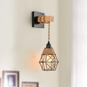 Subzonal-Lampe Murale En Rotin, Lampe Murale Avec C&acirc;ble De 1,6 M, Abat-Jour Vintage Avec Corde De Chanvre, Kit De Support E27 Pour Chambre &Agrave; Coucher, Cuisine, Balcon, Couloir - Neuf