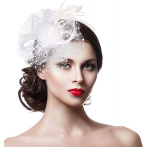 Kal-Chapeau Bibi Blanc Avec Fleur Et Dentelle Pour Femme Élégant Bandeau Idéal Pour Les Mariages, Les Fêtes De Thé, Blanc. - Neuf