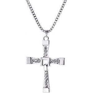 Kal-&reg; Collier Dominic Toretto Pendentif Croix, M&eacute;tal Acier Inoxydable, Strass - Neuf