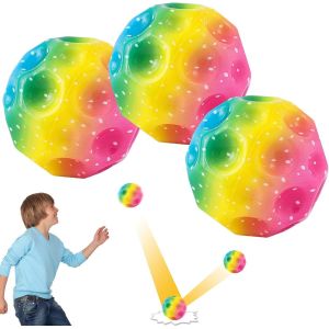 KAL-Lot De 3 Balles De Saut Multicolores En Caoutchouc - Pour Sautoir - Space Ball Moonball - Planètes Rebondissantes - Super High Bouncing Bounciest - Neuf