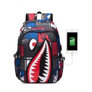 Cartable primaire avec imprimé requin de dessin animé,sac à dos de voyage,cartable pour étudiant d'école primaire,Mochila ,Marron - Neuf