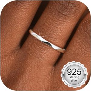 Tianyi-Bague Argent 925 Pour Femme Filles, Bagues Fines En Argent Sterling Plaqué Or Blanc 18 Carats, Surface De Coupe De Diamant Géométrique De 1,5mm, Bague De Promesse Fiançailles, Taille 52-64 - Neuf