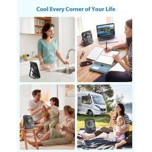 Ventilateur de Table, S&eacute;rie &Eacute;t&eacute; - Ultra Silencieux, Puissant Flux d'Air pour Bureau et Maison. Portable et Pliable pour Voyage, 5 Vitesses, Batterie Rechargeable 1800mAh, &Eacute;cran LCD - Neuf