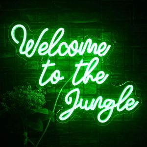 Welcome To The Jungle Enseigne Au Néon Enseignes Lumineuses Au Néon Vert Led Word Pour Décoration Murale Enseigne Lumineuse Lettre Usb Pour Cadeau D'entrée De Maison Jardin - Neuf