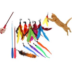 Ensemble De Jouets Interactifs Pour Chat Avec Baguette T&eacute;lescopique Et Plumes De Rechange - 12 Pi&egrave;ces - Neuf