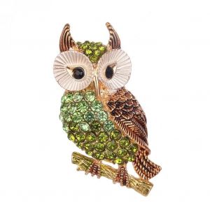 Mode Femmes Alliage &Eacute;charpe Boucle Hibou D&eacute;coration Strass Broche (Vert) - Neuf