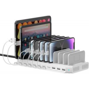 Station De Charge Usb 60 W 10 Ports Pour Plusieurs Appareils, Station De Charge Multiple Avec S&eacute;parateurs R&eacute;glables Compatible Avec Tablettes, Kindle, Smartphones - Neuf