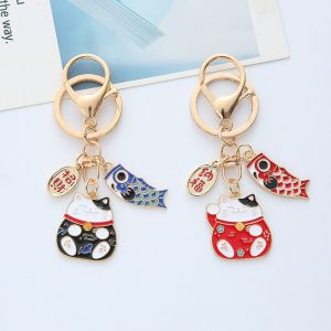 Lot de 2 porte-clés porte-bonheur en forme de chat, pendentif chat, pour décoration de porte-clés, ornements de sac, cadeau pour amoureux des chats - Neuf
