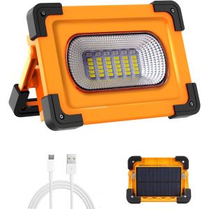 Projecteur Led Rechargeable, 60w 4 Modes Projecteur Led Chantier, Lampe De Travail Portable Avec Batterie Rechargeable & Panneau Solaire, Lumière D'urgence, Pour Camping, Bricolage - Neuf