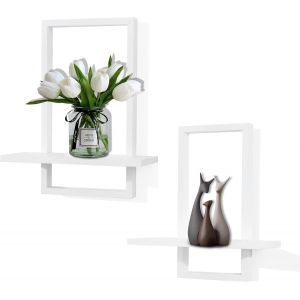 Cadre En Chêne, Étagères Flottantes Pour Mur, Étagère De Rangement Carrée Pour Salon, Chambre À Coucher, L+S, Lot De 2, Blanc - Neuf