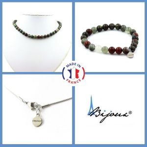 Parure Bijoux Bracelet Collier Perles Jaspe Sang De Dragon 8 Mm. Taille Personnalisable. - Neuf