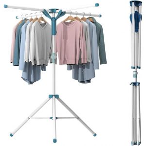 KGABERY-Séchoir À Linge Pliable 110-180Cm Étendoir À Linge Sur Trépied,Seche Linge En Acier Inoxydable Avec 4 Bras,Séchage Vêtement Rabattable Support Linge Sur Pied,Pour Intérieur Et Extérieur - Neuf