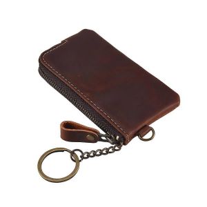 Porte-clés en cuir véritable pour hommes,porte-fermeture éclair,porte-monnaie porte-clés - Neuf