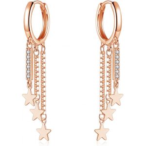 Kal-Boucles D'oreilles Créoles Pendantes En Argent Sterling 925 Avec Pompon Pour Femme - Boucles D'oreilles Créoles Avec Chaîne Et Pendentif En Forme De Goutte Avec Zircone Cubique - Petites - Neuf