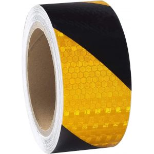 Ruban r&eacute;fl&eacute;chissant jaune et noir - 10 m x 5 cm - &Eacute;tanche - Ruban d'avertissement - Visible pour v&eacute;hicules, remorques et ext&eacute;rieur - Neuf