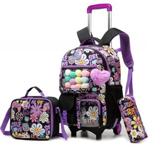 3Pcs Cartable A Roulette Fille, Sac A Roulette Fille Cm2, Cartable Fille Primaire Roulette Fille - Neuf