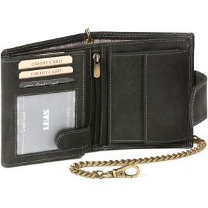 Biker Portefeuille Pour Homme Et Femme Avec La Cha&icirc;ne Et Fermeture Ext&eacute;rieure Vintage-Style, Cuir V&eacute;ritable, Noir - Neuf