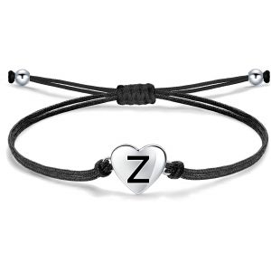 Eryi-Liquidation Totale, Bracelet Lettre Pour Femme Avec Coeur En Argent 925, Bracelet Cordon Tressé Fait À La Main Avec Breloque Initiale, Bijoux Alphabet Personnalisés Réglable - Neuf