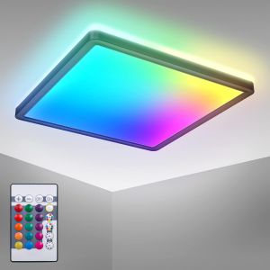 KAL-- Panneau Led Avec Lumière Indirecte, Télécommande, Lumière Colorée Rgb+W, Dalle Led, Panneau Led Plafond, Plafonnier Led, Lustre Salon, Lustre Cuisine, Lustre Chambre, 29X29X3 Cm, Noir - Neuf