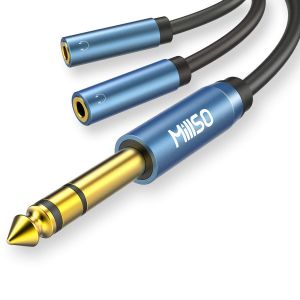 Câble répartiteur 6,35 mm à 3,5 mm Prise 2X 3,5 mm vers 1x Adaptateur Jack/Jack TRS 6,35 mm avec Contacts plaqués Or et Manchon métallique pour Haut-parleurs et Casque - 30CM - Neuf