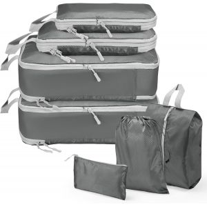 Lot De 7 Cubes De Rangement Par Compression, Sac De Rangement De Voyage, Sacs De Rangement Pour Val S, Bagages &Agrave; Main (Gris) - Neuf