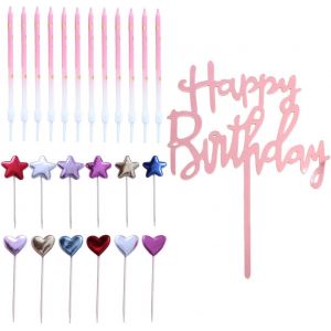 Bougies 12 Pi&egrave;ces,Carte D'Anniversaire 1 Pi&egrave;ce,Cartes &Eacute;toiles 6 Pi&egrave;ces Et Cartes Coeur 6 Pi&egrave;ces,D&eacute;corations De G&acirc;teau D'Anniversaire,Fournitures De F&ecirc;te - Neuf
