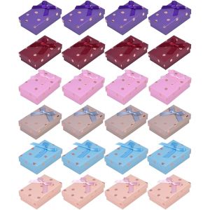Trahoo-24 Pi&egrave;ces Bo&icirc;te &Agrave; Bijoux En Carton, Bo&icirc;te Cadeau En Papier Avec Noeud, Bo&icirc;te En Papier &Agrave; Pois, Petite Bo&icirc;tes-Cadeaux Avec Rempli En Mousse Pour Anneau Collier Mariage Anniversaire - Neuf