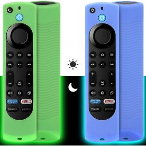 Lot De 2 Coques En Silicone Compatibles Avec Firestick 4K Max/Insignia/Pioneer/Fire Tv 4-Series/Omni Alexa Voice Remote Améliorée Avec Cordon (Vert Et Bleu) - Neuf