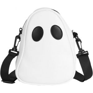 CAUC-Sac &agrave; bandouli&egrave;re fantaisie fant&ocirc;me avec fermeture &eacute;clair - Sac &agrave; main amusant d'Halloween pour femme - Accessoires gothiques accrocheurs - Design de couleur unique, blanc, 22x17cm - Neuf