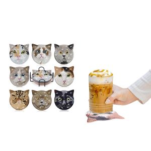 Lot De 8 Sous-Verres Ronds Avec Support Pour Boissons, Base En Acrylique Et Li&egrave;ge, &Agrave; Peindre Avec Des Diamants. - Neuf