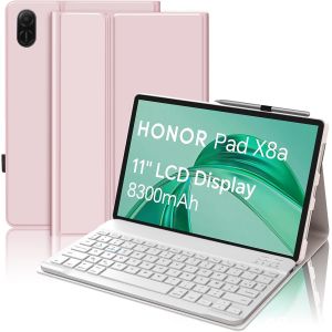 Coque Clavier Pour Honor Pad X8a Tablet 11"" 2024, Azerty Français - Étui Huawei Honor Pad X8a Tablet 11 Pouces Avec Fente Pour Stylo, Clavier Détachable Sans Fil Bluetooth, Rose Clair - Neuf
