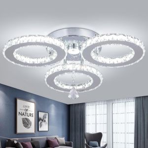 Plafonnier &Agrave; Led &Agrave; Intensit&eacute; Variable 13x3,5 Pouces 3 Anneaux Lustre En Cristal Flush Mount Lighting Fixture Pour Chambre &Agrave; Coucher Hobby Salon - Neuf