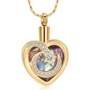 Kal-Collier Fun&eacute;raire En Acier Inoxydable Avec Pendentif En Forme De Coeur En Cristal - Cadeau Pour Homme Et Femme - Neuf
