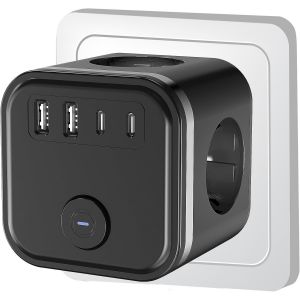 Prise USB 7 en 1 3 680 W, multi-mur avec 3 prises CA, 2 type C et interrupteur, multiprise avec USB, chargeur voleur pour maison, bureau, noir - Neuf