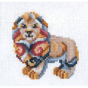 Kit Point De Croix Compt&eacute; Andriana "Figurines Lion" 12x12 Cm - Neuf