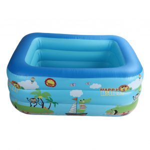 Piscine Gonflable Rectangulaire A Imprime Zoo, Epaisse, Avec Boules Oceaniques, Trois Couches, Fond A Bulles - Neuf
