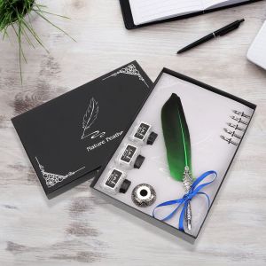 Stylo plume classique vintage, stylo de calligraphie, plume d'oie, ensemble de stylos a plume (vert) - Neuf